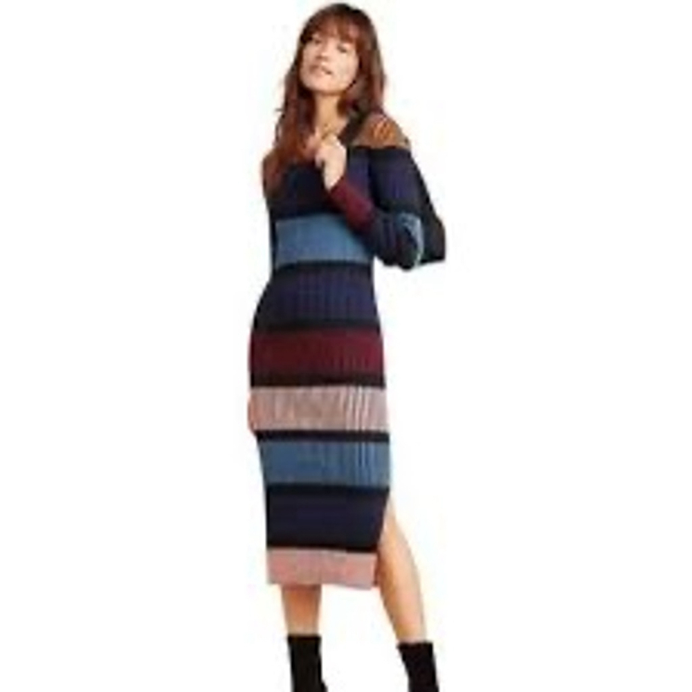 Anthropologie Dolan Lorna  Striped Ribbed Knit Sweater Midi Dress Size XL